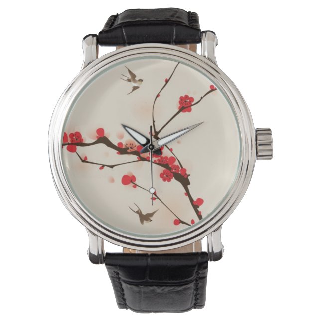 Montre Peinture de style oriental, fleur de prune au prin (devant)