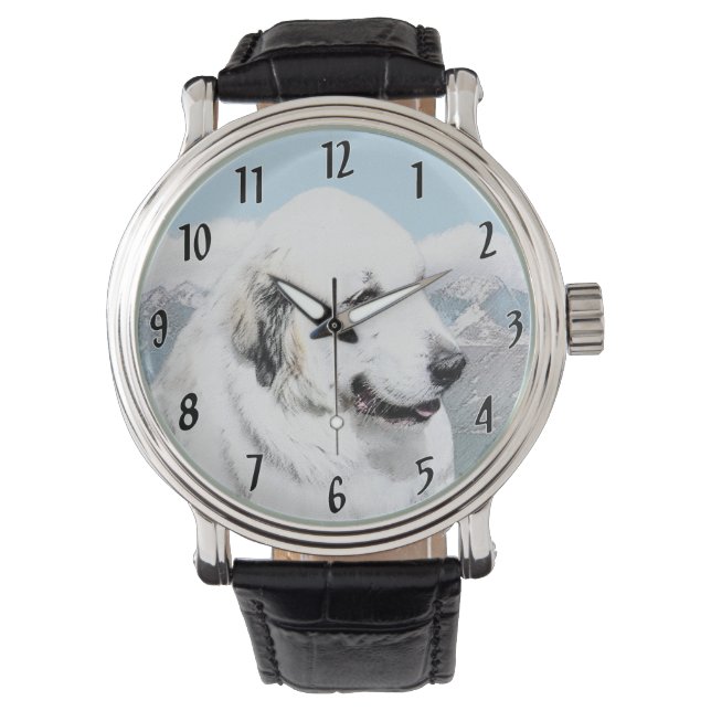 Montre Peinture des Pyrénées - Art original du chien (devant)