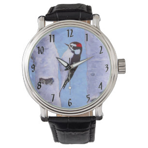 Montre Peinture Downy Woodpecker - Art original pour oise