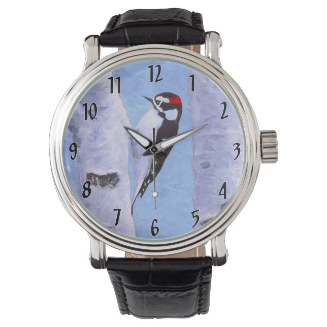 Montre Peinture Downy Woodpecker - Art original pour oise (devant)
