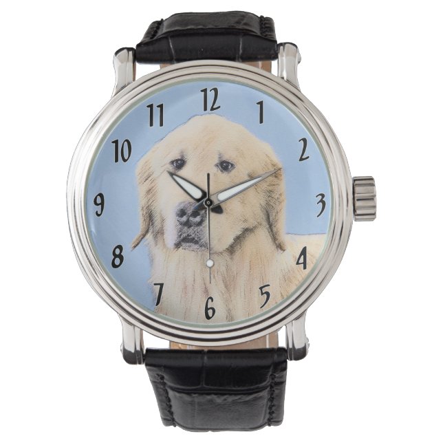 Montre Peinture Golden Retriever - Joli art original chie (devant)