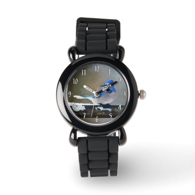 Montre Peinture Jay Bleu - Art Oiseau Original (Recto)