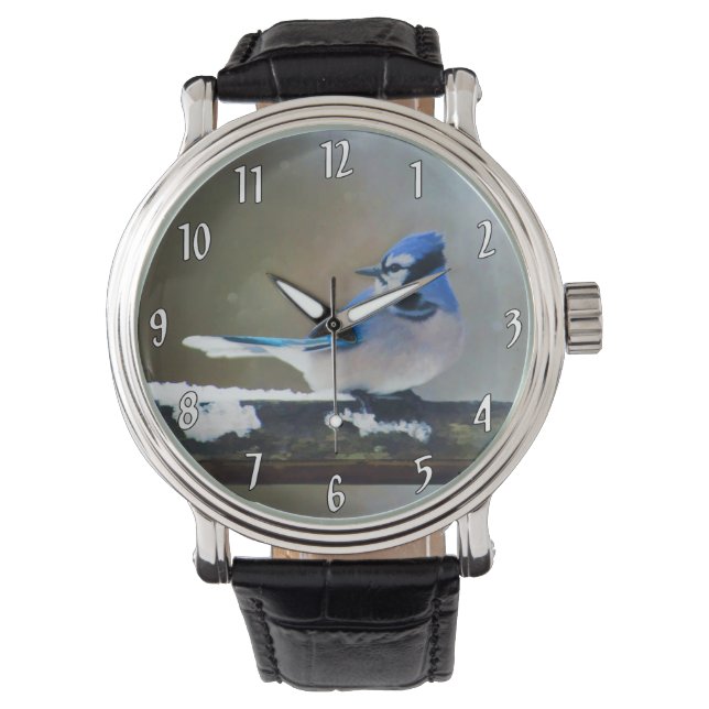 Montre Peinture Jay Bleu - Art Oiseau Original (devant)