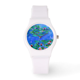 Montre Peinture Monet : Lys d'eau, OEuvre rouge