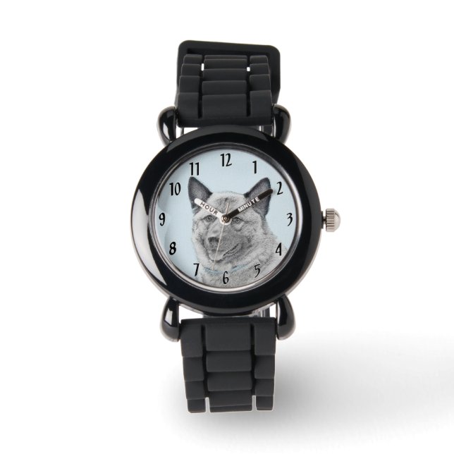 Montre Peinture norvégienne Elkhound - Art original Chien (Recto)