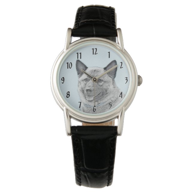Montre Peinture norvégienne Elkhound - Art original Chien (devant)