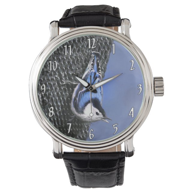 Montre Peinture Nuthatch à poitrine blanche Art original (devant)