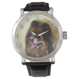 Montre Peinture Poméranienne Noir et Tan Art Chien origin