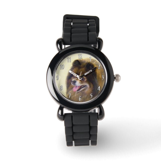 Montre Peinture Poméranienne Noir et Tan Art Chien origin (Recto)
