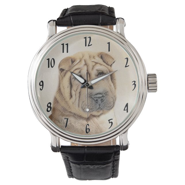 Montre Peinture Shar Pei - Cute Original Chien Art (devant)