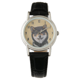 Montre Peinture Shiba Inu (Noir et Tan) - Art Chien