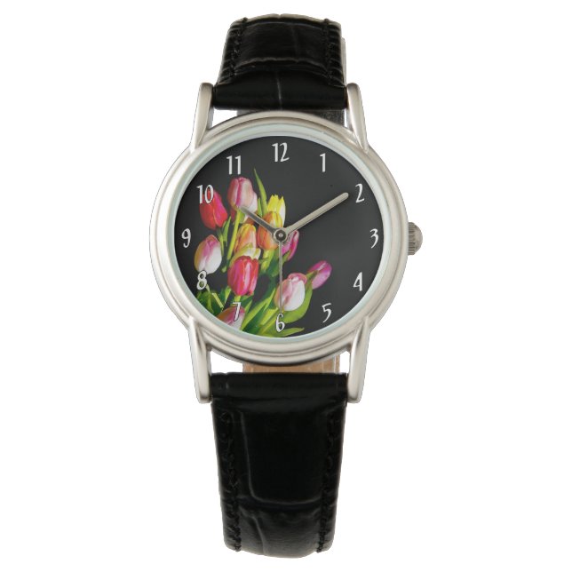 Montre Peinture Tulip - Art Fleur original (devant)