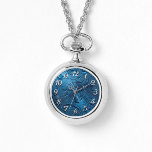 Montre Pendentif Élégante + Chaîne Cadran Bleu 