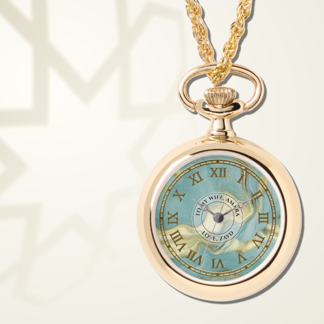 Montre Pendentif en Aqua Marbre avec Chiffres Roma (Créateur téléchargé)