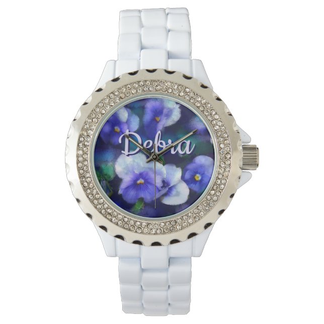 Montre Pensées Personnalisées Fleur de Pensée Florale Ble (devant)