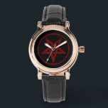 Montre Pentagram Red Devil<br><div class="desc">Pentagramme rouge,  inversé,  texturé en cercle,  sur arrière - plan noir. Symbole occulte 666</div>