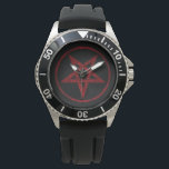 Montre Pentagram Red Devil<br><div class="desc">Pentagramme rouge,  inversé,  texturé en cercle,  sur arrière - plan noir. Symbole occulte 666</div>