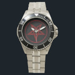 Montre Pentagram Red Devil<br><div class="desc">Pentagramme rouge,  inversé,  texturé en cercle,  sur arrière - plan noir. Symbole occulte 666</div>