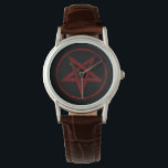 Montre Pentagram Red Devil<br><div class="desc">Pentagramme rouge,  inversé,  texturé en cercle,  sur arrière - plan noir. Symbole occulte 666</div>