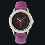 Montre Pentagram Red Devil<br><div class="desc">Pentagramme rouge,  inversé,  texturé en cercle,  sur arrière - plan noir. Symbole occulte 666</div>