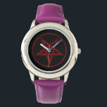 Montre Pentagram Red Devil<br><div class="desc">Pentagramme rouge,  inversé,  texturé en cercle,  sur arrière - plan noir. Symbole occulte 666</div>