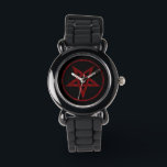 Montre Pentagram Red Devil<br><div class="desc">Pentagramme rouge,  inversé,  texturé en cercle,  sur arrière - plan noir. Symbole occulte 666</div>