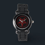 Montre Pentagram Red Devil<br><div class="desc">Pentagramme rouge,  inversé,  texturé en cercle,  sur arrière - plan noir. Symbole occulte 666</div>