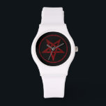 Montre Pentagram Red Devil<br><div class="desc">Pentagramme rouge,  inversé,  texturé en cercle,  sur arrière - plan noir. Symbole occulte 666</div>