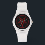 Montre Pentagram Red Devil<br><div class="desc">Pentagramme rouge,  inversé,  texturé en cercle,  sur arrière - plan noir. Symbole occulte 666</div>