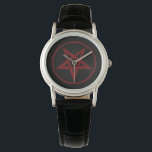 Montre Pentagram Red Devil<br><div class="desc">Pentagramme rouge,  inversé,  texturé en cercle,  sur arrière - plan noir. Symbole occulte 666</div>