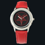 Montre Pentagram Red Devil<br><div class="desc">Pentagramme rouge,  inversé,  texturé en cercle,  sur arrière - plan noir. Symbole occulte 666</div>