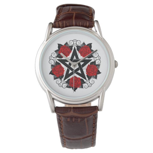 Montre Pentagramme aux roses rouges (devant)