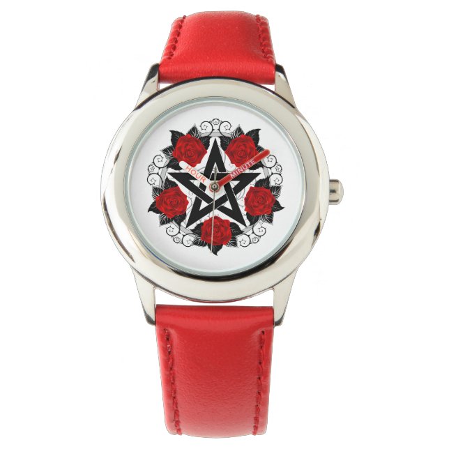 Montre Pentagramme aux roses rouges (devant)