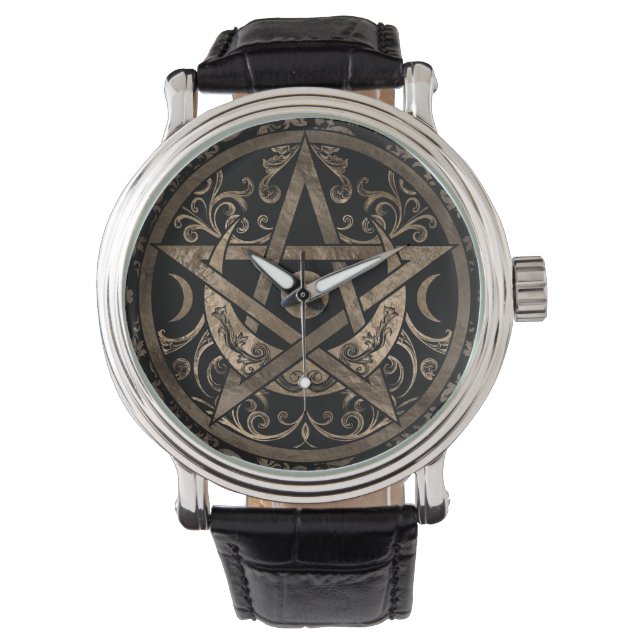 Montre Pentagramme - Or et Noir (devant)