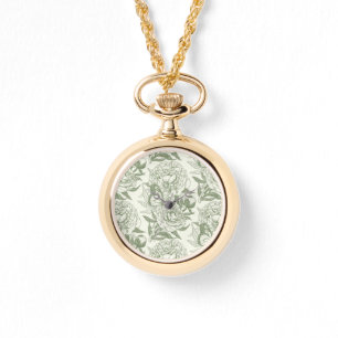 Montre Peoné et papillons bloc impression, sauge vert et