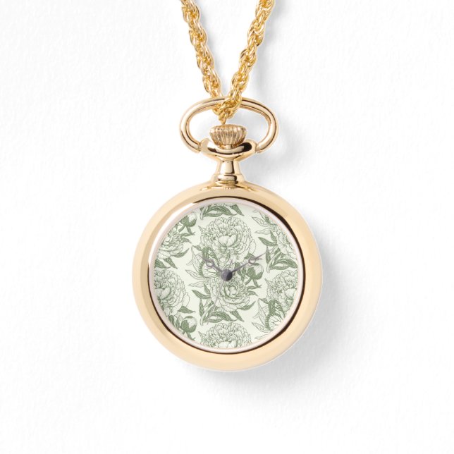 Montre Peoné et papillons bloc impression, sauge vert et (Recto)
