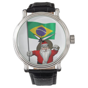 Montre Père Noël Avec L'Ensigne Du Brésil