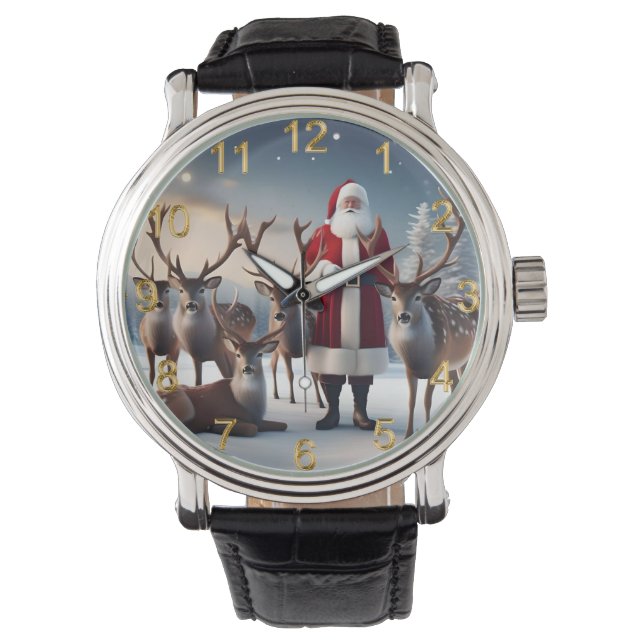 Montre Père Noël Posant Avec Ses Rennes, (devant)