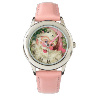 Montre Père Noël rose vintage pour Noël