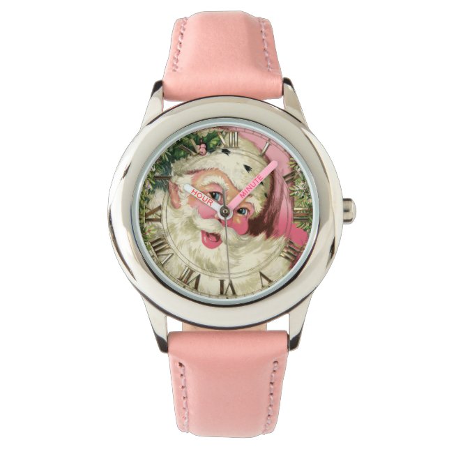 Montre Père Noël rose vintage pour Noël (devant)