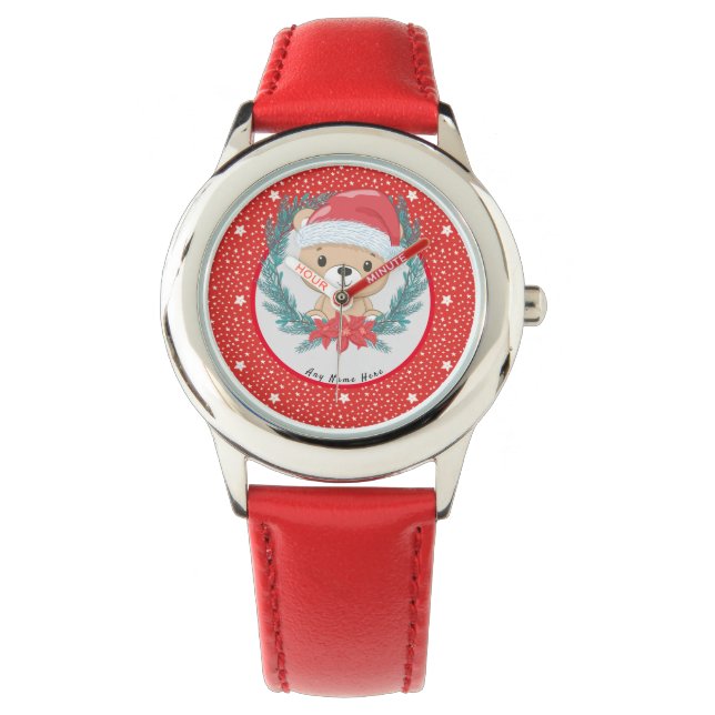 Montre Père Noël Teddy Red et White Stars Joyeux Noël (devant)