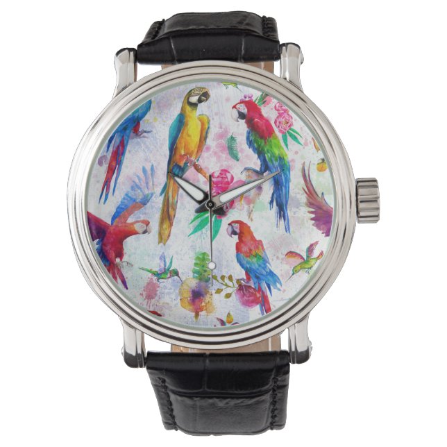 Montre Perroquets de style aquarelle (devant)