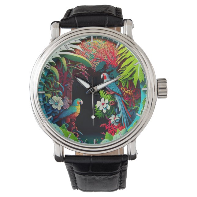 Montre Perroquets tropicaux cool Art de la forêt tropical (devant)