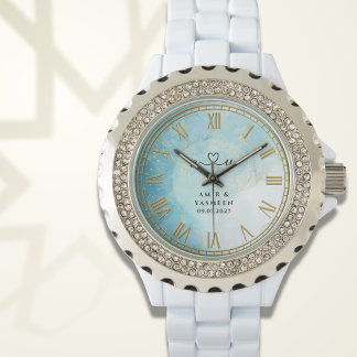 Montre Personalized Blue Marble Women’s Rhinestone Watch