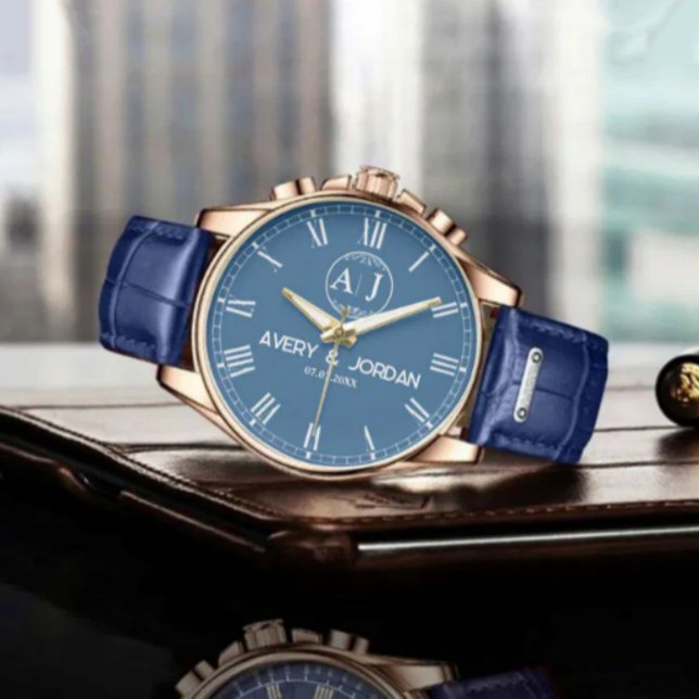 Montre Personalized Blue Roman Numeral Luxury Custom Gift (Créateur téléchargé)