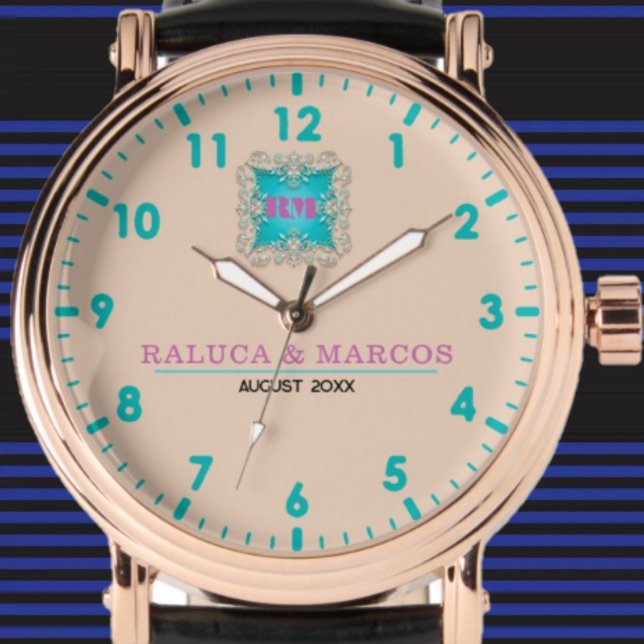 Montre Personalized couple names elegant pink (Créateur téléchargé)