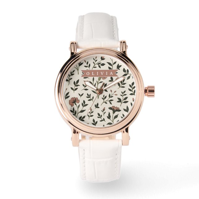 Montre Personalized Custom Elegant Neutral Vintage Floral (Recto)