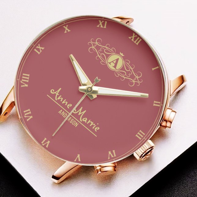 Montre Personalized Floral Elegant  Custom Name Monogram (Créateur téléchargé)