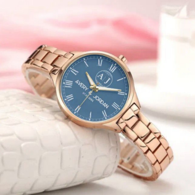 Montre Personalized Gold Blue Dial Elegant Custom Gift (Créateur téléchargé)