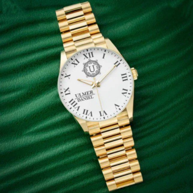 Montre Personalized Gold Roman Numeral Luxury Custom Time (Créateur téléchargé)